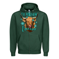 Sports Green i'm freakin freezin long haired cow Zipper Hoodie - Jasminsmagicworld