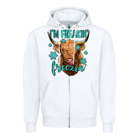 White i'm freakin freezin long haired cow Zipper Hoodie - Jasminsmagicworld