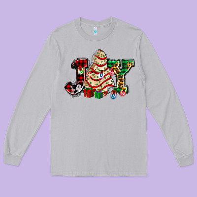 Joy With Christmas Tree Cake Ado Long Sleeve Tee Designed By Adodesignshop