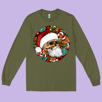 Christmas Hippie Skeleton Santa Ornament Long Sleeve Tee Designed By Artiststas