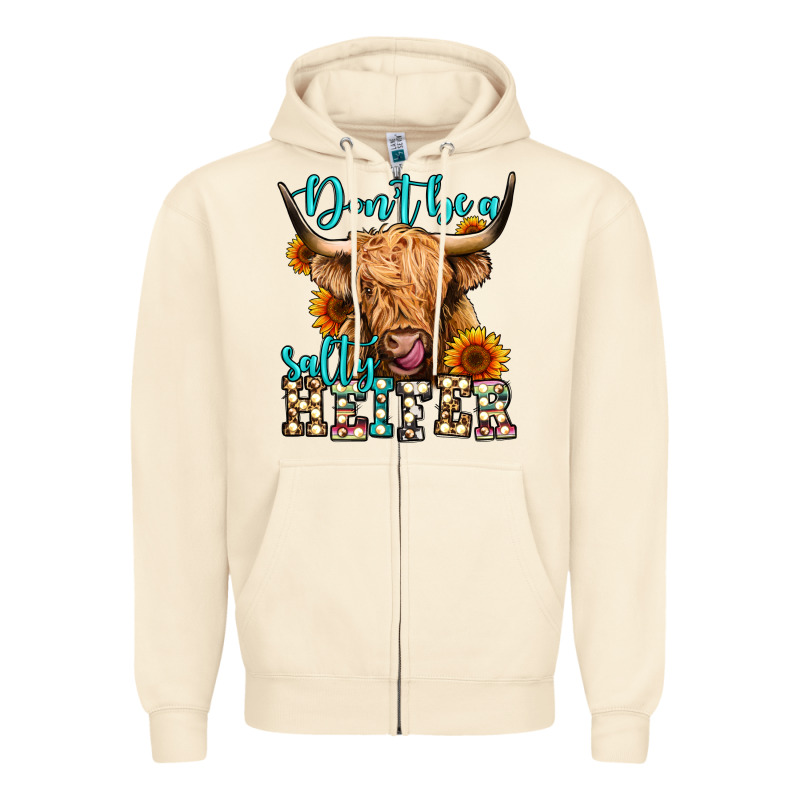 Don't Be A Salty Heifer Long Haired Cow Zipper Hoodie by Jasminsmagicworld | Teevron