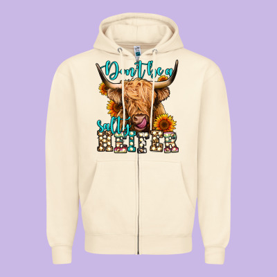 Don't Be A Salty Heifer Long Haired Cow Zipper Hoodie Designed By Jasminsmagicworld