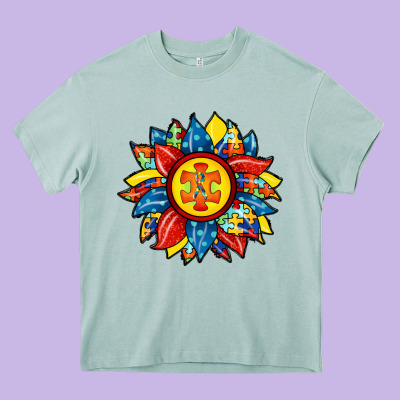 Autism Sunflower Heavy Core Tee Designed By Racoondesign