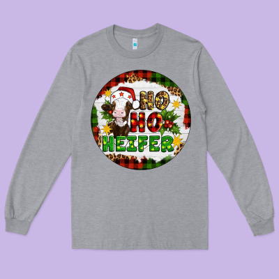 Christmas Ho Ho Heifer Long Sleeve Tee Designed By Artiststas