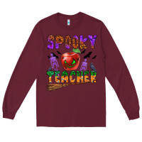 Burgundy spooky teacher Long Sleeve Tee - BundleAndBundleShop