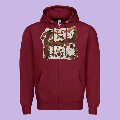 Hand Drawn Cowhide Cow Fur Zipper Hoodie Designed By Barkaloodesign
