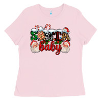 Bubblegum Pink santa baby with santa and christmas tree cake Ladies Tee - AdoDesignShop