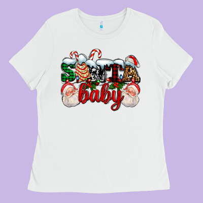 Santa Baby With Santa And Christmas Tree Cake Ladies Tee Designed By Adodesignshop