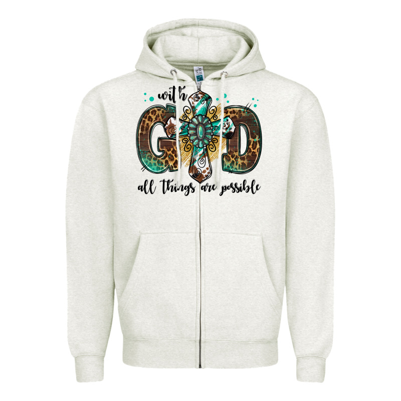With God All Things Are Possible Gemstone Cross Zipper Hoodie by Jasminsmagicworld | Teevron