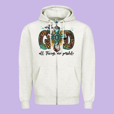 With God All Things Are Possible Gemstone Cross Zipper Hoodie Designed By Jasminsmagicworld