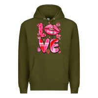Army Green love with lips Premium Hoodie - LillyAllenDesigns