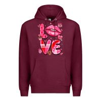 Burgundy love with lips Premium Hoodie - LillyAllenDesigns