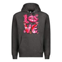 Charcoal Heather love with lips Premium Hoodie - LillyAllenDesigns