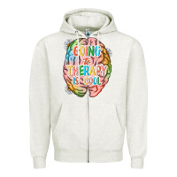 Oatmeal Heather going to therapy is cool Zipper Hoodie - NancyCooperArtShop