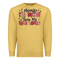 Antique Gold i promise i'm nicer than my face looks Premium Sweatshirt - MaliasSmallBusiness