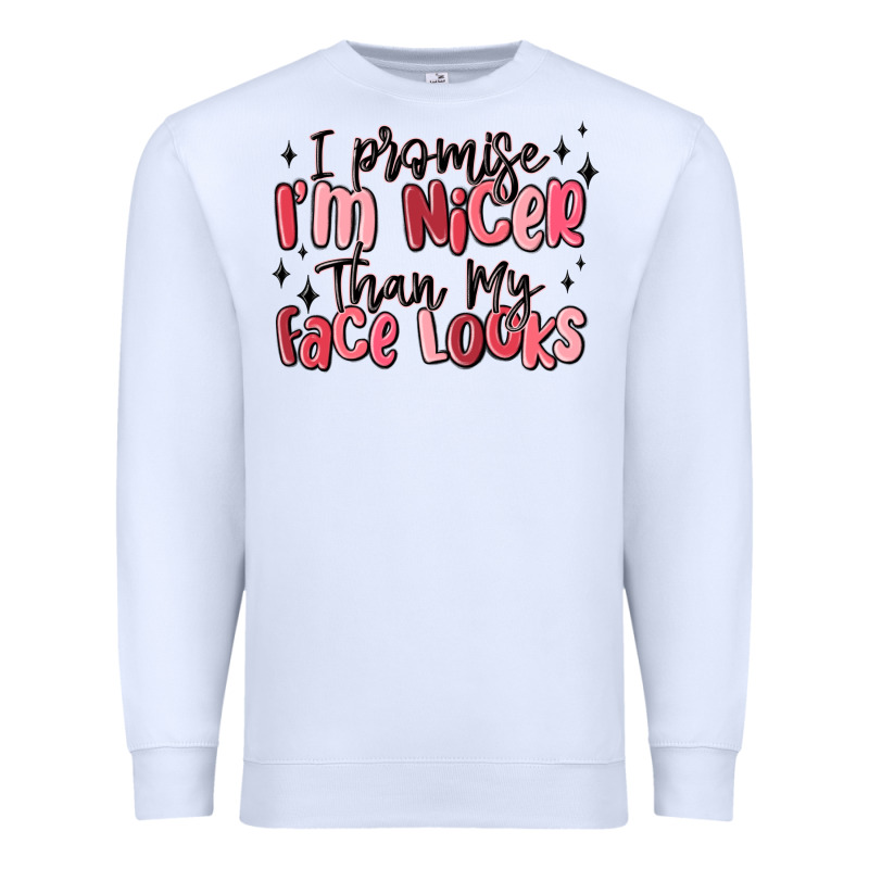 I Promise I'm Nicer Than My Face Looks Premium Sweatshirt by MaliasSmallBusiness | Teevron