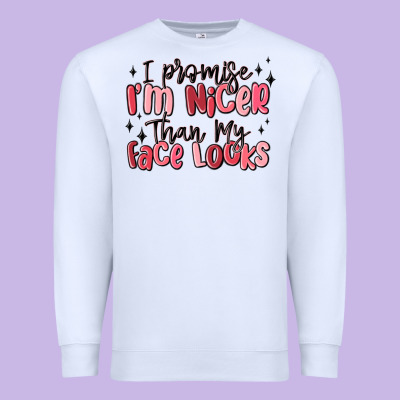 I Promise I'm Nicer Than My Face Looks Premium Sweatshirt Designed By Maliassmallbusiness