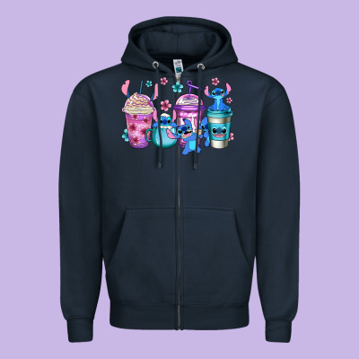 Stitch Coffee Zipper Hoodie Designed By Jasminsmagicworld