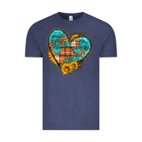 Vintage Denim fall pattern heart with sunflower Vintage Tee - HRA Design Shop