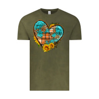 Vintage Olive fall pattern heart with sunflower Vintage Tee - HRA Design Shop