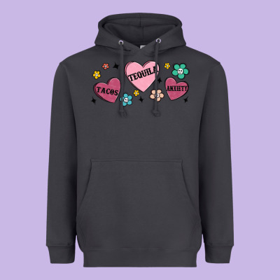 Tacos Tequila Anxiety Heavyweight Hoodie Designed By Maliassmallbusiness