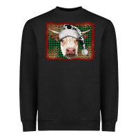 Black christmas cow with background Heavyweight Sweatshirt - RanaPortraitStore