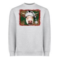 Heather Grey christmas cow with background Heavyweight Sweatshirt - RanaPortraitStore