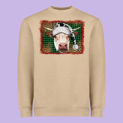 Christmas Cow With Background Heavyweight Sweatshirt Designed By Ranaportraitstore