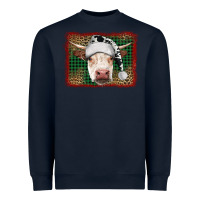 Navy christmas cow with background Heavyweight Sweatshirt - RanaPortraitStore