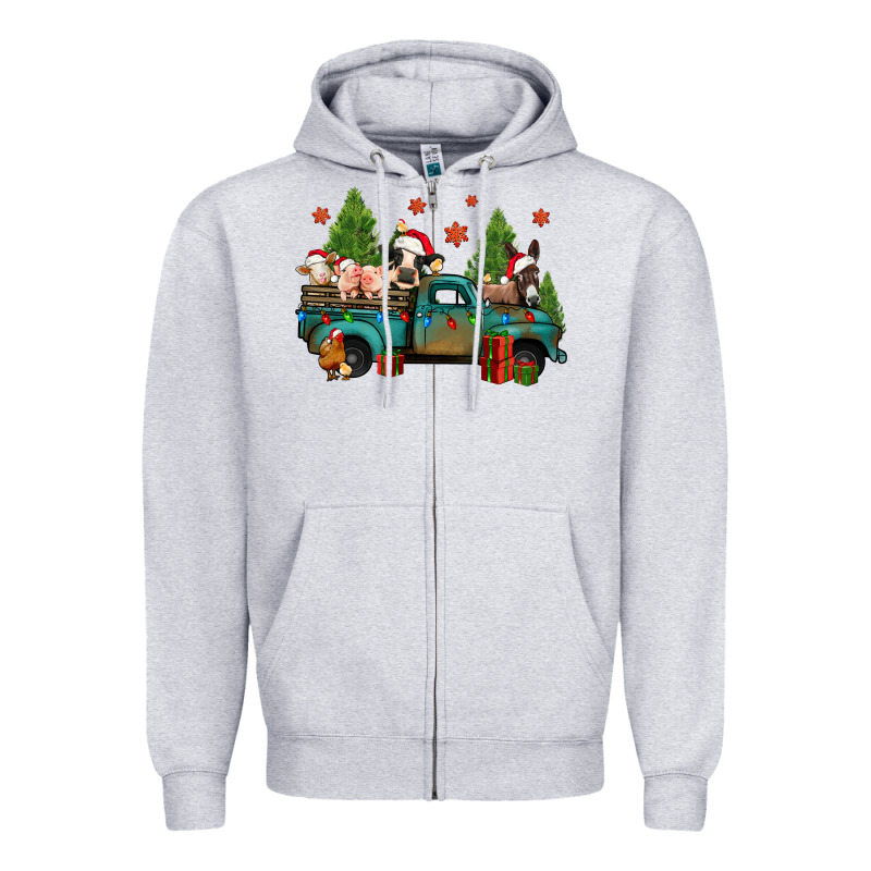 Christmas Farm Animals Truck Zipper Hoodie by Jasminsmagicworld | Teevron