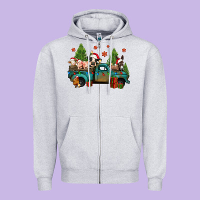 Christmas Farm Animals Truck Zipper Hoodie Designed By Jasminsmagicworld