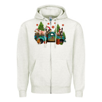Oatmeal Heather christmas farm animals truck Zipper Hoodie - Jasminsmagicworld
