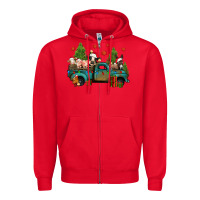 Red christmas farm animals truck Zipper Hoodie - Jasminsmagicworld
