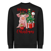 Black merry christmas pig Heavyweight Sweatshirt - RanaPortraitStore