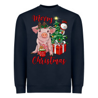 Navy merry christmas pig Heavyweight Sweatshirt - RanaPortraitStore