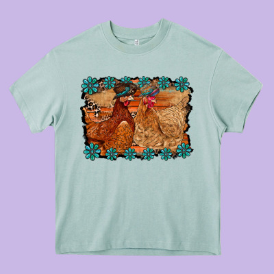 Chicken Western Heavy Core Tee Designed By Racoondesign