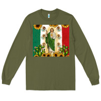 Army Green San Judas with Mexican Flag Long Sleeve Tee - JahusDesignShop