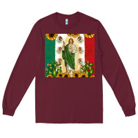 Burgundy San Judas with Mexican Flag Long Sleeve Tee - JahusDesignShop
