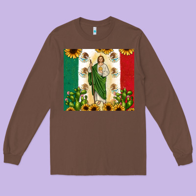 San Judas With Mexican Flag Long Sleeve Tee Designed By Jahusdesignshop