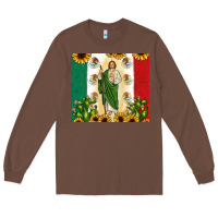 Chestnut San Judas with Mexican Flag Long Sleeve Tee - JahusDesignShop