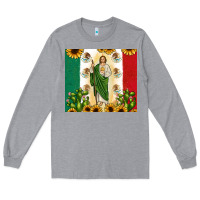 Heather Grey San Judas with Mexican Flag Long Sleeve Tee - JahusDesignShop