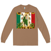 Toasted Coconut San Judas with Mexican Flag Long Sleeve Tee - JahusDesignShop
