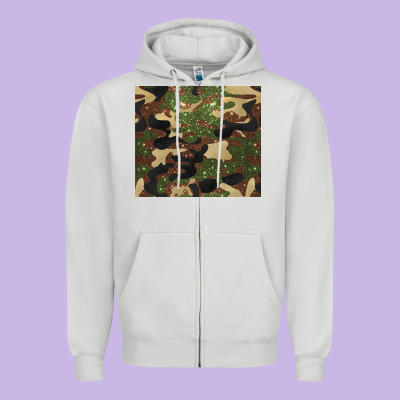 Camouflage Glitter Zipper Hoodie Designed By Barkaloodesign