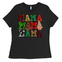 Black mama mama mama with christmas lights and christmas tree cakes Ladies Tee - AdoDesignShop