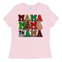 Bubblegum Pink mama mama mama with christmas lights and christmas tree cakes Ladies Tee - AdoDesignShop