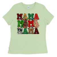 Mama Mama Mama With Christmas Lights And Christmas Tree Cakes Ladies Tee | Teevron