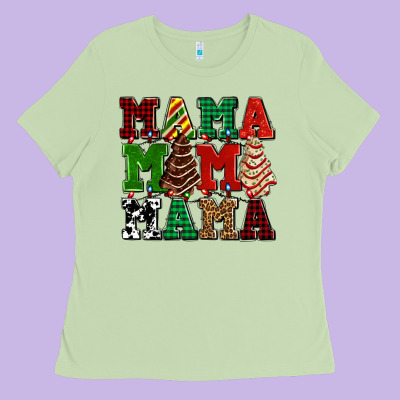 Mama Mama Mama With Christmas Lights And Christmas Tree Cakes Ladies Tee Designed By Adodesignshop