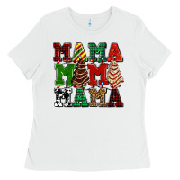 White mama mama mama with christmas lights and christmas tree cakes Ladies Tee - AdoDesignShop