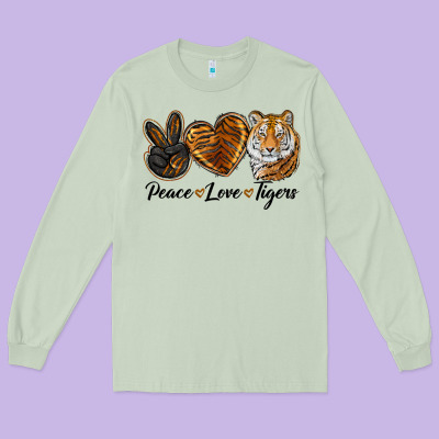 Peace Love Tigers Head Long Sleeve Tee Designed By Jahusdesignshop