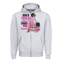 Heather Grey good things come to those who hustle Zipper Hoodie - NancyCooperArtShop
